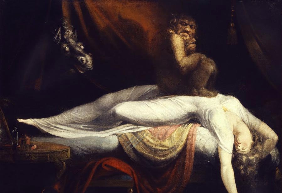 demon sitting on a person's chest