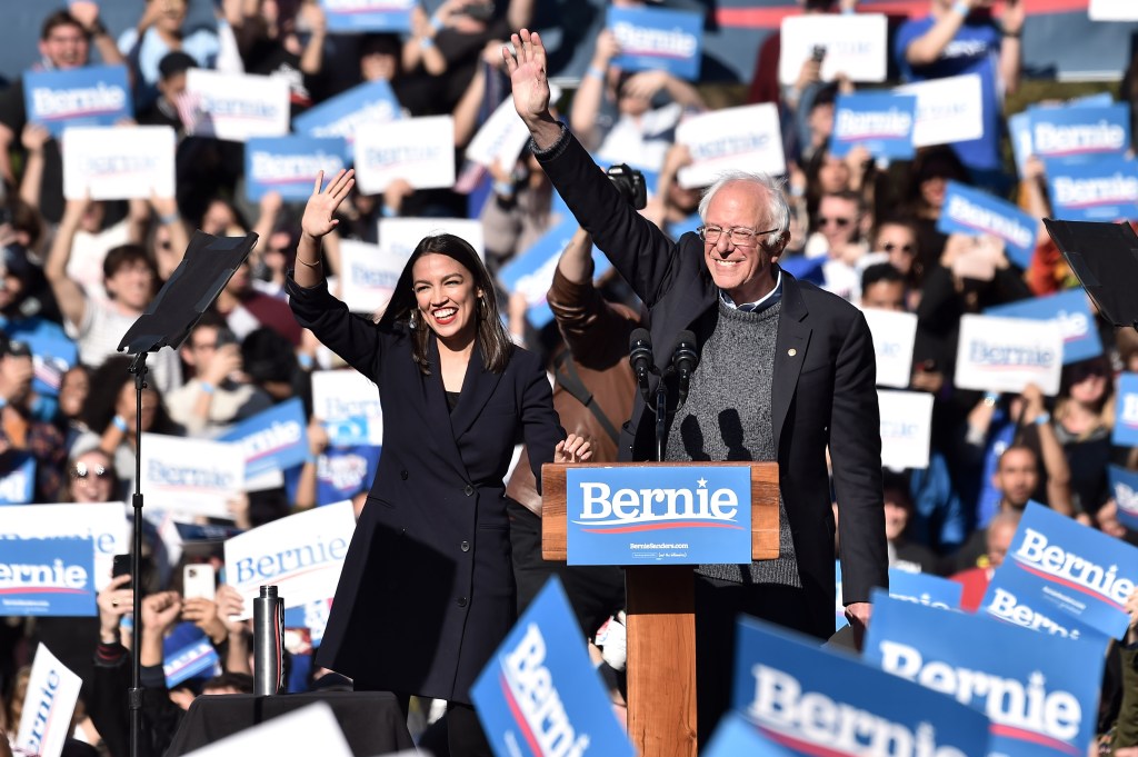 Sanders and Ocasio-Cortez at a rally